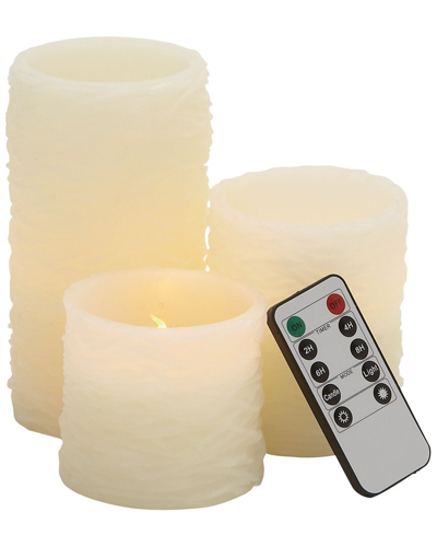 Peyton Lane Set Of 3 Textured Flameless Candles With Remote In Cream