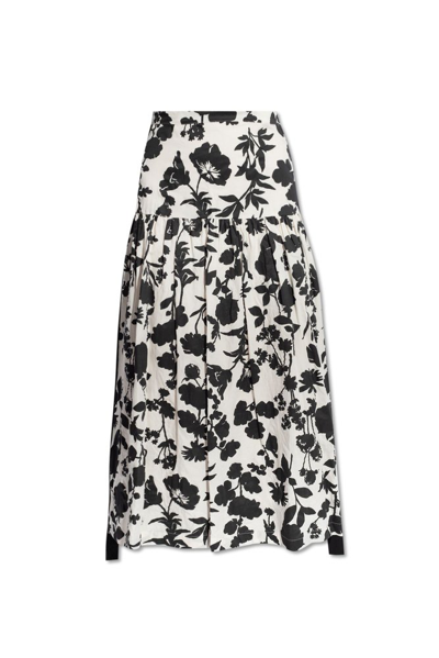 Max Mara Udente Floral-print Side-stripe Tiered Maxi Skirt In White Black