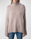 Zadig & Voltaire Alma Button Shoulder Cashmere Turtleneck Sweater In Primerose