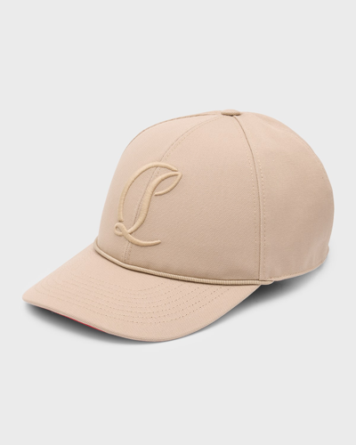 Christian Louboutin Men's Mooncrest Embroidered Baseball Hat In Cream