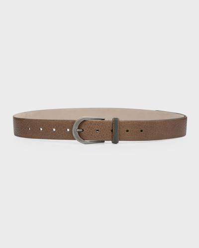 Brunello Cucinelli Monili-loop Pebble Leather Belt In C8772 Medium Brow