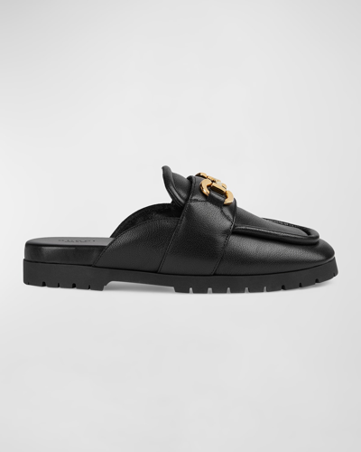 Gucci Airel Leather Horsebit Loafer Mules In Black