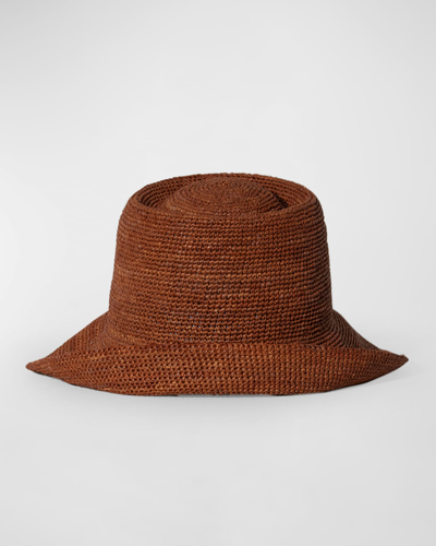 Janessa Leone Felix Raffia Straw Bucket Hat In Chestnut