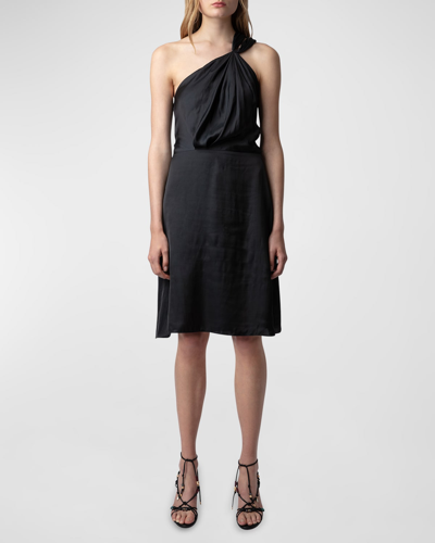 Zadig & Voltaire Women's Vestido Razal Satin Negro Un Hombro In Black