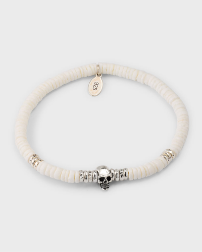 Jan Leslie Men's Shell Beaded Bracelet With Sterling Silver Skull In White