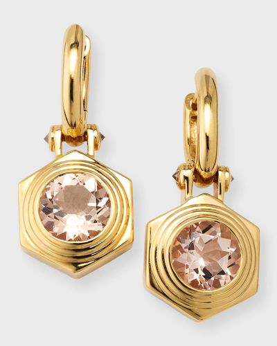 Harwell Godfrey Hexed Drop Morganite And Diamond Huggie Earrings