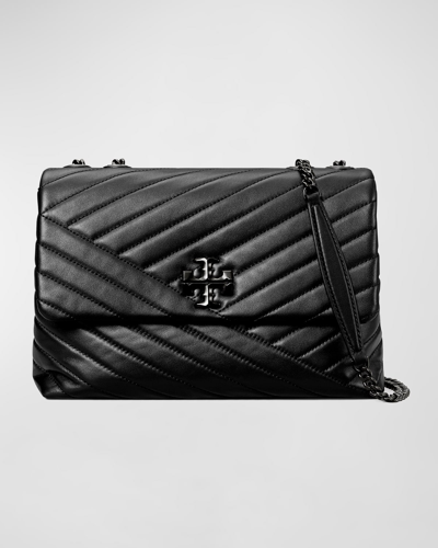 Tory Burch Kira Chevron Small Convertible Leather Shoulder Bag In 003 Black/silver