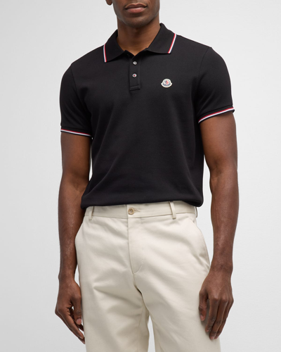 Moncler Navy Tipped Polo Shirt In Black