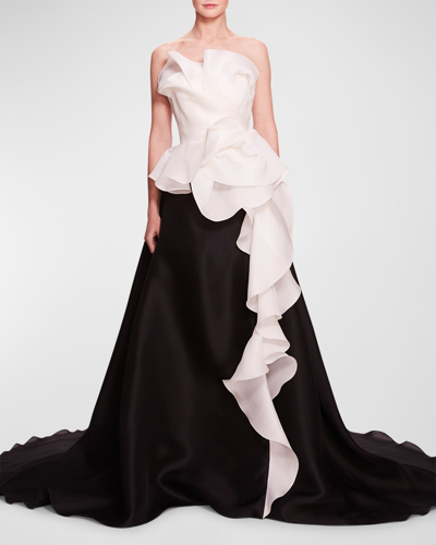 Marchesa Strapless Silk Gazar A-line Gown In Black,white