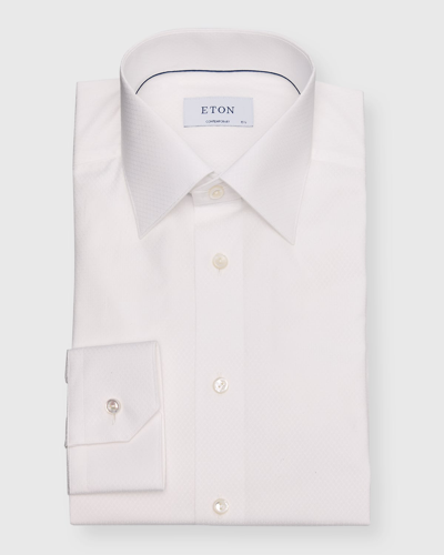 Eton Cotton Stretch Twill Geometric Contemporary Fit Dress Shirt In White