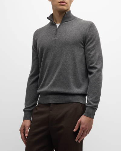 Loro Piana Men's Mezzocollo Baby Cashmere Quarter-zip Jumper In Grey Melange