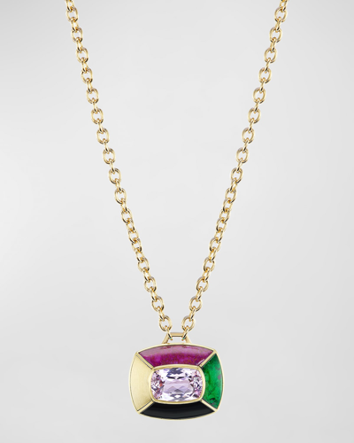 Emily P Wheeler Mini Patchwork Necklace In 18k Yellow Gold And Kuzite In Multi