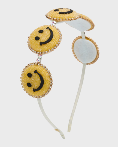 Bari Lynn Kids' Girl's Giltter Smiley Headband In Yellow