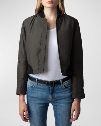 Zadig & Voltaire Bunta Reversible Leather Bomber Jacket In Noir