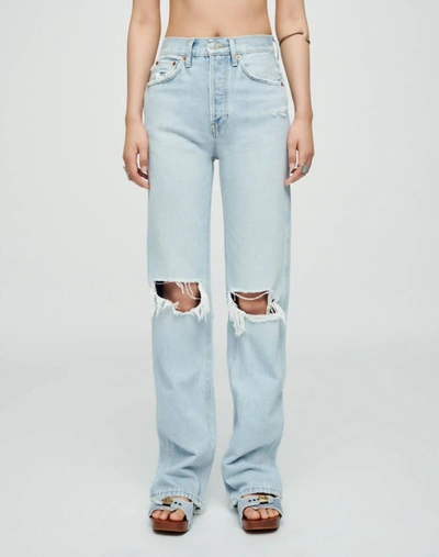 Re/done 90s Distressed High-rise Straight-leg Jeans In Blue