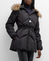 Moncler Loriot Belted Puffer Jacket With Removable Faux Fur Ruff In Black