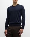 Loro Piana Men's Scollo Cashmere V-neck Sweater In Blue Navy