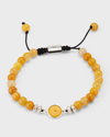 JAN LESLIE MEN'S YELLOW JADE BEADED BRACELET WITH STERLING SILVER