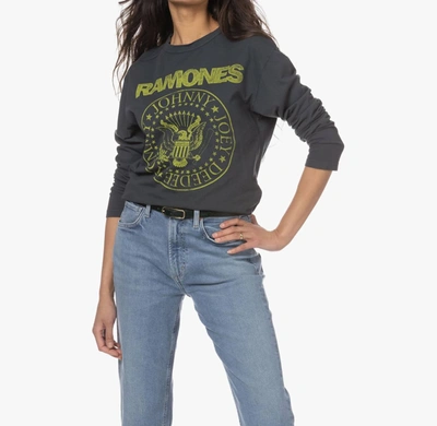 Daydreamer Ramones Crest Crew Long Sleeve Top In Black In Grey
