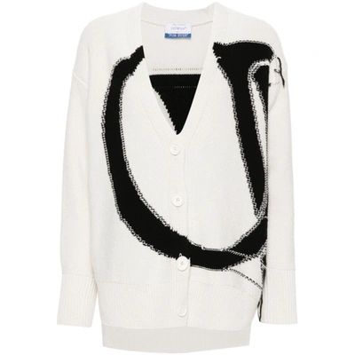 Off-white Intarsia-knit Maxi Logo Cardigan In White,black