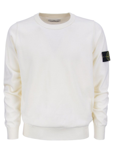 Stone Island Compass Patch Crewneck Sweatshirt In White