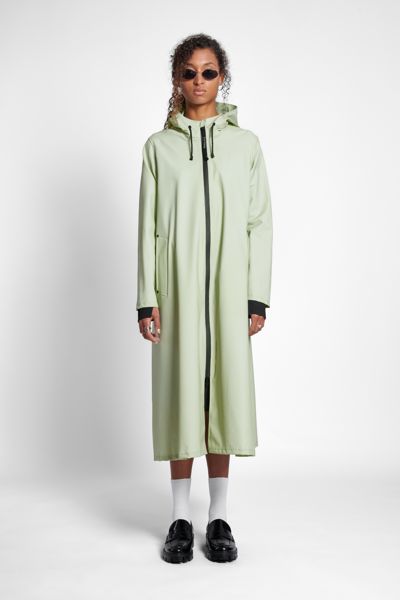 Stutterheim Mosebacke Long Zip Raincoat In Seafoam Green