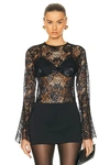 Frame Lace Flutter Sleeve Top In Black