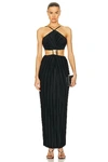 Cult Gaia Mitra Embellished Cutout Plissé-satin Halterneck Gown In Black