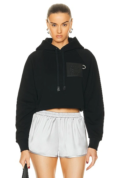 Balenciaga Anagram Cropped Cotton Jersey Hoodie In Black