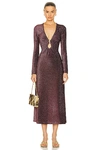 Johanna Ortiz Impala Dancing Metallic Knit Maxi Dress With Leather Brooch In Lurex Pink