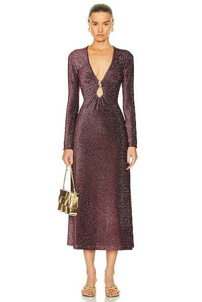 Johanna Ortiz Impala Dancing Metallic Knit Maxi Dress With Leather Brooch In Pink