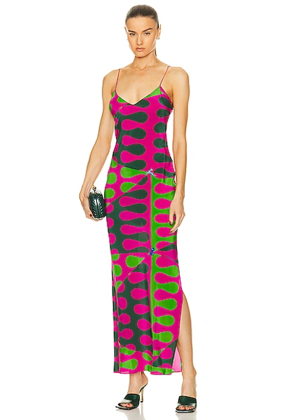 Emilio Pucci Crepe De Chine Long Dress In Fuxia & Verde