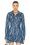 Area Cropped Printed Denim Jacket In Multi Indigo