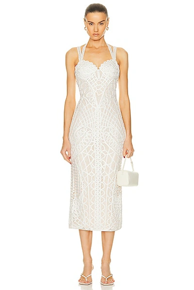 Cult Gaia Louise Geometric Lace Sweetheart Midi Dress In Off White