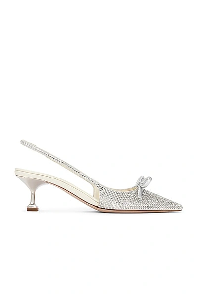 Miu Miu Crystal Bow Slingback Ballerina Pumps In Perla