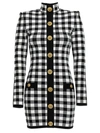 Balmain Mini Dress With Embroidered Checkered Pattern In White/black
