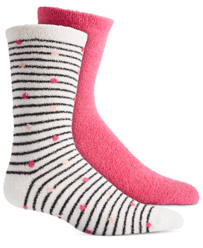 Charter Club Women's 2-pack Fuzzy Butter Socks In Stripe Dots