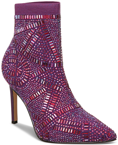 Thalia Sodi Women's Kami Embellished Dress Booties In Violet Lurex Metallic Knit