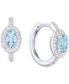 Macy's Santa Maria Aquamarine (3/8 Ct. T.w.) & Diamond (1/6 Ct. T.w.) Halo Small Hoop Earrings In 14k White In Aquamarine