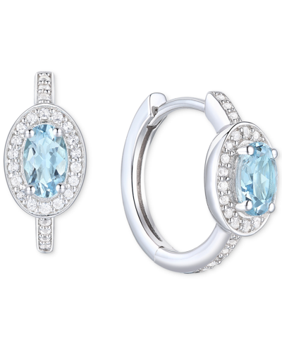 Macy's Santa Maria Aquamarine (3/8 Ct. T.w.) & Diamond (1/6 Ct. T.w.) Halo Small Hoop Earrings In 14k White