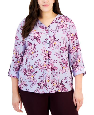 Jm Collection Plus Size Savannah Sprout Utility Top, Created For Macy's In Light Lavendar Combo