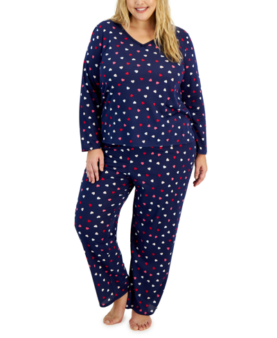 Charter Club Plus Size 2-pc. Cotton Printed Pajamas Set, Created For Macy's In Multi Hearts