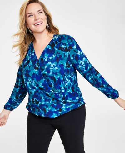 Inc International Concepts Plus Size Floral-print Surplice-neck Top, Created For Macy's In Quinn Garden