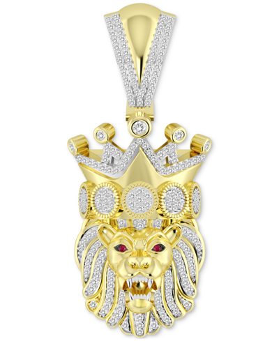 Macy's Men's Diamond (1/2 Ct. T.w.) & Ruby Accent Lion King Pendant In 14k Gold-plated Sterling Silver In Gold Over Silver