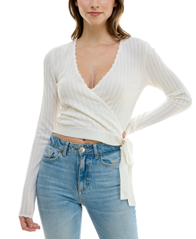 Ultra Flirt Juniors' Pointelle Wrap Top In Gardenia