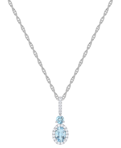 Macy's Santa Maria Aquamarine (5/8 Ct. T.w.) & Diamond (1/8 Ct. T.w.) Halo 18" Pendant Necklace In 14k Whit