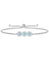 Macy's Santa Maria Aquamarine (3/4 Ct. T.w.) & Diamond (1/4 Ct. T.w.) Trinity Halo Bolo Bracelet In 14k Whi In Aquamarine