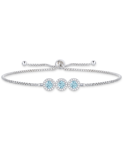 Macy's Santa Maria Aquamarine (3/4 Ct. T.w.) & Diamond (1/4 Ct. T.w.) Trinity Halo Bolo Bracelet In 14k Whi