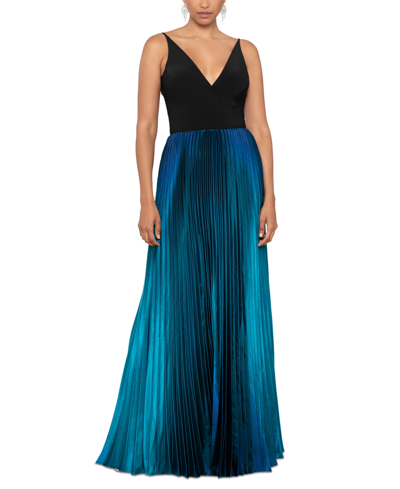Betsy & Adam Petites Womens V Neck Pleated Maxi Dress In Black,teal