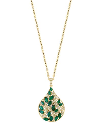Effy Collection Effy Emerald (1-7/8 Ct. T.w.) & Diamond (1/3 Ct. T.w.) Teardrop Cluster 18" Pendant Necklace In 14k In Yellow Gold